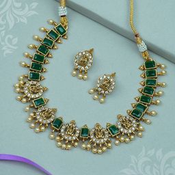 Diksha collection Gold-Plated Kundan-Studded & Beaded Jewellery Set-image-71