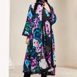 Indo Era Women Floral Embroidered Empire Thread Work Kurta with Trousers & With Dupatta-17