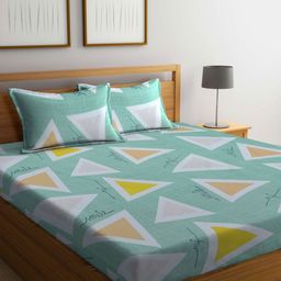 Myntra Elegant Homes Green & Yellow Printed 300 TC Fitted King Bedsheet Set 2.5 x 2.2 m-image-69