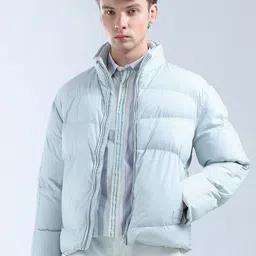 Flying Machine Men Mock Collar Solid Casual Padded Jacket-19
