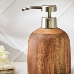Home Centre Brown & Steel Textured Wood Soap Dispenser-image-1