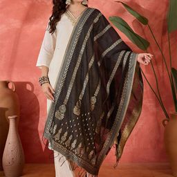 Sangria Ethnic Motifs Woven Design Pure Cotton Jacquard Dupatta-40