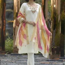 SHREE LAXMINARAYAN EXPORT Women Embroidered Kurti with Trousers & With Dupatta-picture-36