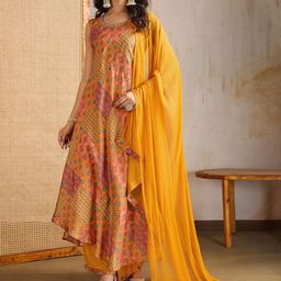 Inddus Women Ethnic Motifs Printed Regular Beads and Stones Kurta & Palazzos With Dupatta-image-52