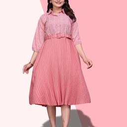 ZELZIS Pink Fit and Flare Party Dress for Women-38