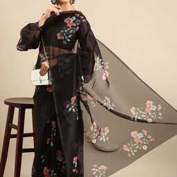 HERE&NOW Floral Printed Organza Saree-image-121