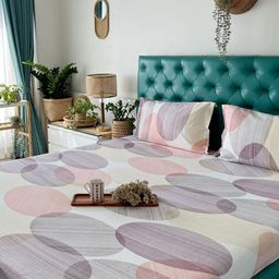 URBAN SPACE Pink & White Geometric 200 TC Queen Bedsheet with 2 Pillow Covers-image-44