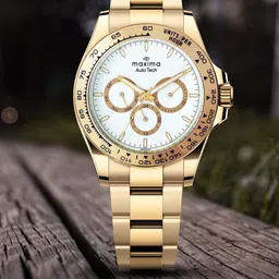 maxima Men Brass Dial & Stainless Steel Bracelet Style Straps Analogue Multi Function Watch 70760CMGY-39