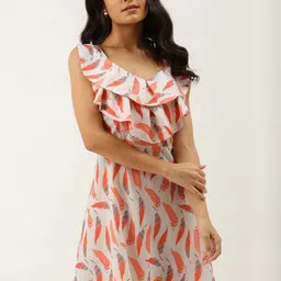 CORSICA Tropical Print Ruffled Georgette A-Line Dress-image-90