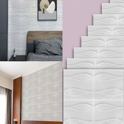 Lukzer 8-Pcs White Self-Adhesive Wall Panels-14