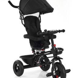 Babyhug Hermes Glider Plug & Play Trike with 360° Rotatable Seat & Parental Handle with Canopy Rubber Wheels & Storage Baskets with Bell - Black Grey image 3