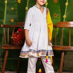 Thread & Button Girls Regular Kurta with Trousers & With Dupatta image 2