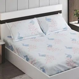 Home Centre Blue & White Ethnic Printed 160 TC Queen Bedsheet Set 2.40 m x 2.20 m-image-64