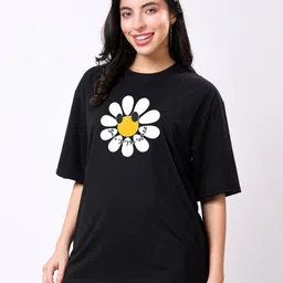 TQH Women Printed Drop-Shoulder Sleeves Applique T-shirt-picture-41