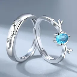 kazare Set Of 2 Rhodium Plated Stones Studded Adjustable Couple Finger Rings-14