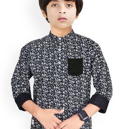 MADE IN THE SHADE Boys Floral Printed Band Collar Pure Cotton Kurta-38