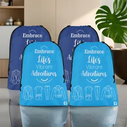 Aura Blue & White 4 Pieces Printed Foldable Laundry Bags-7