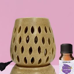 PEEPALCOMM 2Pc Brown Printed Ceramic Long Electrical Diffuser & Lavender Aroma Oil -10 ml-30