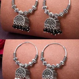 Anouk Set Of 2 German Silver-Plated Artificial Beaded Oxidised Dome Shaped Jhumkas-5