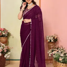HERE&NOW Embroidered Striped Saree-image-36