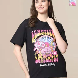 Mast & Harbour Women Pack of 2 Graphic Printed Round Neck Cotton Oversized T-shirts-picture-41