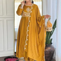 Moda Rapido Floral Embroidered Empire Sequinned Anarkali Kurta With Trousers & Dupatta-picture-25