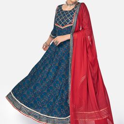 KALINI Women Floral Printed Regular Pure Cotton Kurta Set With Dupatta-picture-3