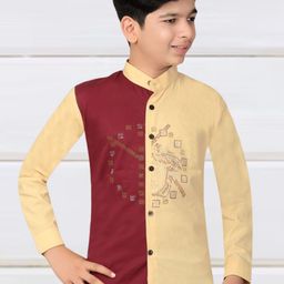 FASHION GRAB Boys Classic Fit Colourblocked Band Collar Cotton Casual Shirt-image-76