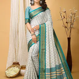 DIVASTRI Checked Zari Pure Cotton Banarasi Saree-image-94