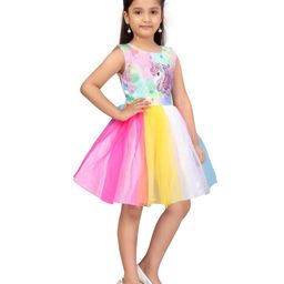 Aarika Sleeveless Unicorn Print Fit & Flare Net Dress  - Multi image 5
