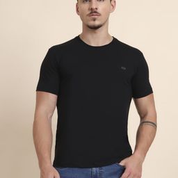 JADE BLUE Round Neck Short Sleeves Slim Fit Pure Cotton Casual T-Shirt-image-55