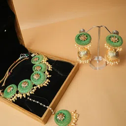 VIRAASI Gold-Plated Stone Studded & Beaded Enamel Jewellery Set-picture-10