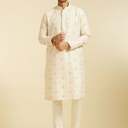 Diwas by Manyavar Geometric Woven Design Mandarin Collar Brocade Jacquard Kurta & Pyjama-image-70