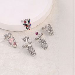 SOHI Set Of 5 Silver-Plated Stone Studded Regal Papillon Nail Finger Rings-picture-45