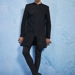 VASTRAMAY Men Embroidered Slim-Fit Sherwani Set-image-80
