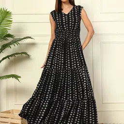 Raiyani Fashion Women Abstract Printed V-Neck Fit And Flare Maxi Dress-picture-37