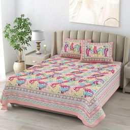 DE CAMA White & Pink Floral 210 TC King Bedsheet with 2 Pillow Covers-image-84