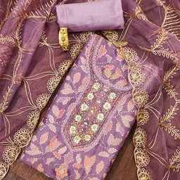 SHADOW & SAINING Floral Embroidered Zari Organza Semi-Stitched Dress Material-picture-22
