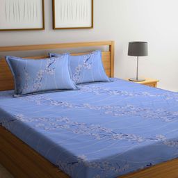 Aura Blue & White Floral 400 TC King Bedsheet with 2 Pillow Covers 2.50 m x 2.25 m-picture-11