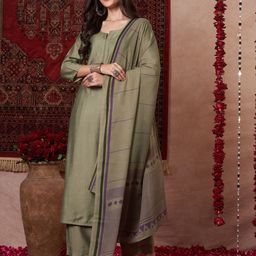 DIVASTRI Raja Saab Notch Neck Straight Kurta With Palazzo & Dupatta-picture-57