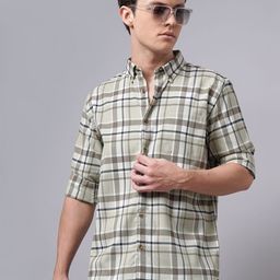 British Club Men Standard Tartan Checks Opaque Checked Casual Shirt-image-57