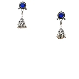Yash Jewels Emporiums Silver Plated Artificial Stones Studded Oxidised Dome Shaped Jhumkas-image-34
