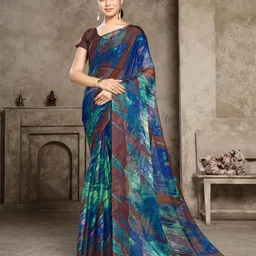 Garden Vareli Women Pure Chiffon Abstract Printed Leheriya Saree-picture-22