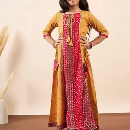 Stylo Bug Girls Bandhani Print A-Line Maxi Dress-image-7