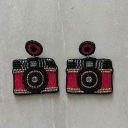 BITCH PLZZ ACCESSORIES Artificial Beaded Square Camera Drop Earrings-31