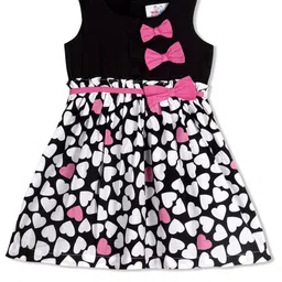YOUNG BIRDS Girls Geometric Printed Bow Sleeveless Fit & Flare Knee Length Dress-image-50