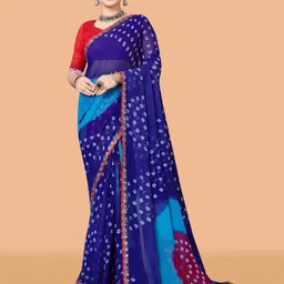 ASTEYAM Bandhani Sequinned Pure Georgette Bandhani Saree-picture-18