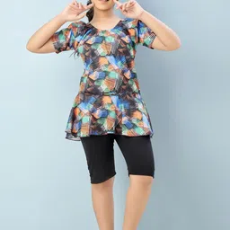 BAESD Girl Printed Round Neck Swim Suit With Attached Shorts-image-66