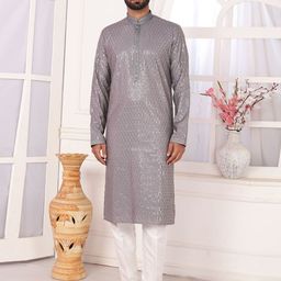 Arihant Rai Sinha Embroidered Sequinned Mandarin Collar Straight Kurta-image-35