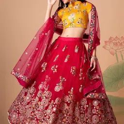 DIVASTRI Embroidered Mirror Work Semi-Stitched Lehenga & Unstitched Blouse With Dupatta-picture-14